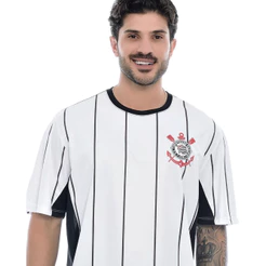 Camisa Corinthians Plus Size Torcedor Listras Branco Dry Masculina Oficial