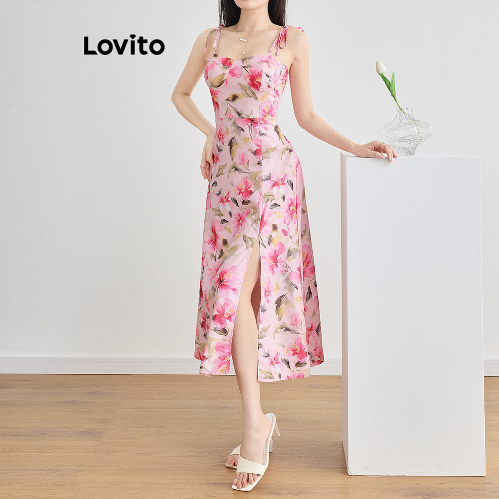 Lovito Vestido Elegante Vestido Floral Dividido Para Mulheres L112ED204 - Women Clothes