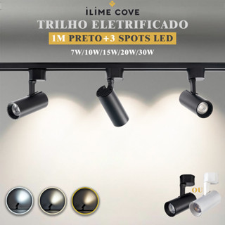Luxuoso Spot LED Trilho Eletrificado Kit 1M Preto+3 Spots Led Cor Preto Branco bivolt 7W a 30W em Oferta na Shopee