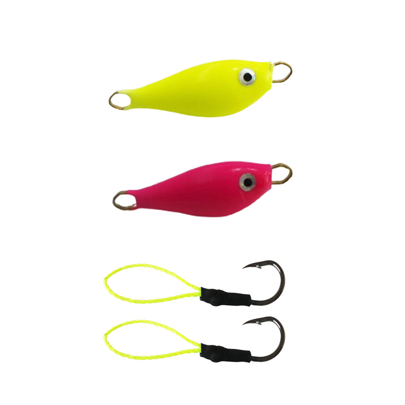 Kit 2 Isca Micro Jig Pindoca 19 Gramas c/ suporte hook - Robalo Pampo Corvina