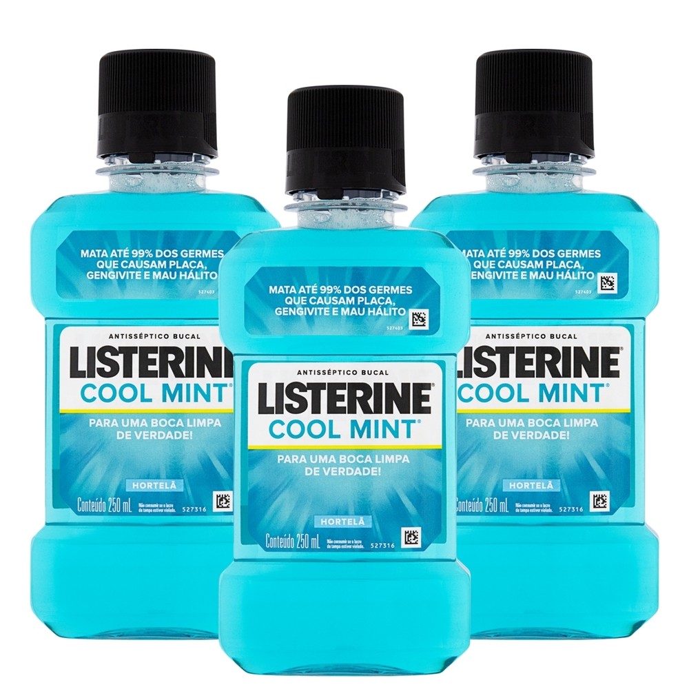 Kit 3 und Antisséptico Bucal Listerine Cool Mint 250ml em Oferta na Shopee