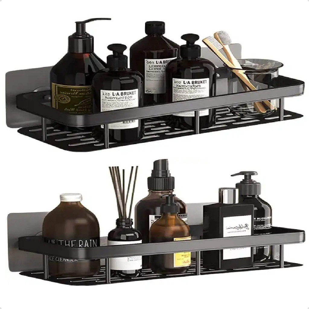 Suporte  prateleira Shampoo Sabonete Banheiro Adesivo Parede Box Luxo Cor Preto