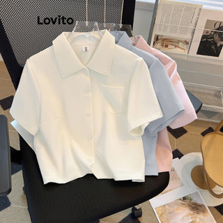 Lovito Blusa casual de botão liso para mulheres LNE63081 em Oferta na Shopee