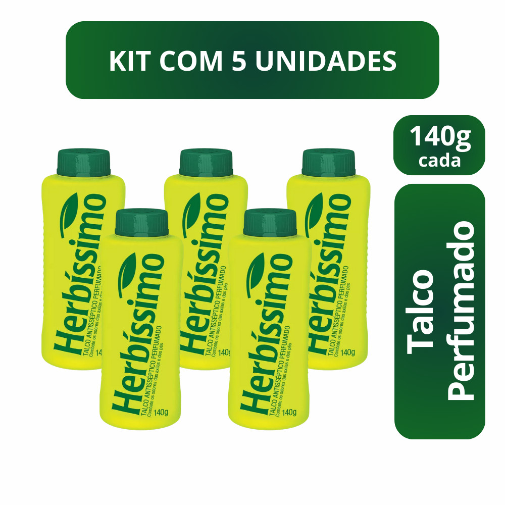 Kit c5 Talco Herbissimo Antisseptico Perfumado 140g - Fragrância Agradável E Proteção Contra OdoreS