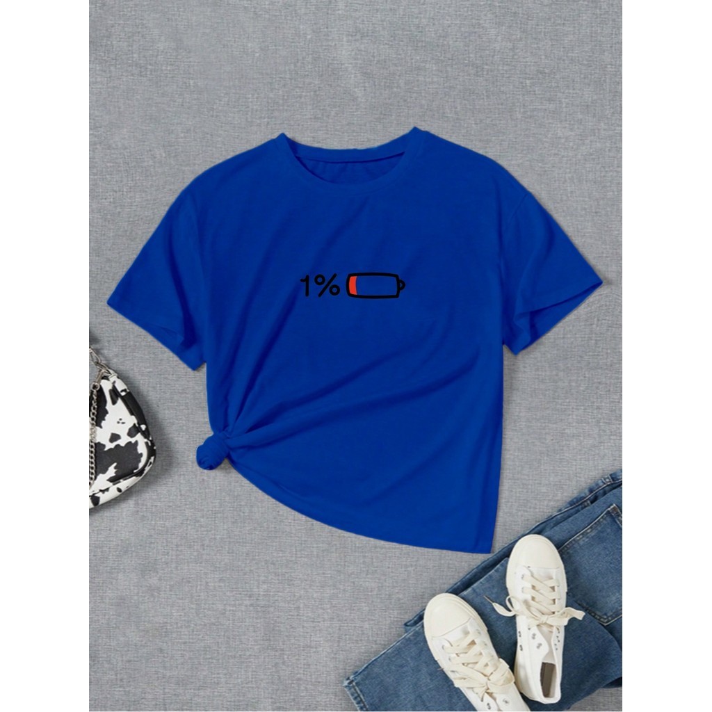 Camiseta Oversized Estilosa Aesthetic Life Style Azul Estampada Bateria Carregador Blusa Confortável