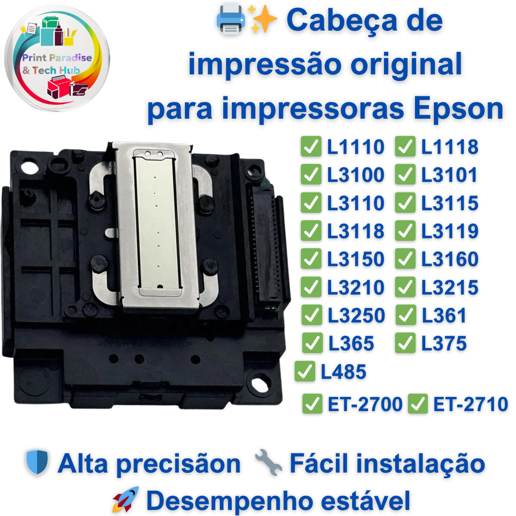 Cabeçote De Impressão Compatível Para Epson L360 L1110 L3100 L3110 L3150 L3210 L3250 ET-2700-2710 | Série L E EcoTank