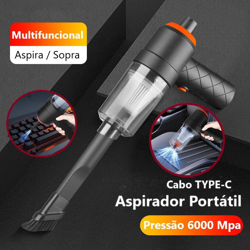 Aspirador/Soprador 2 em 1 Portátil USB Sem Fio 2000mAh – Carro e Casa Linha Premium