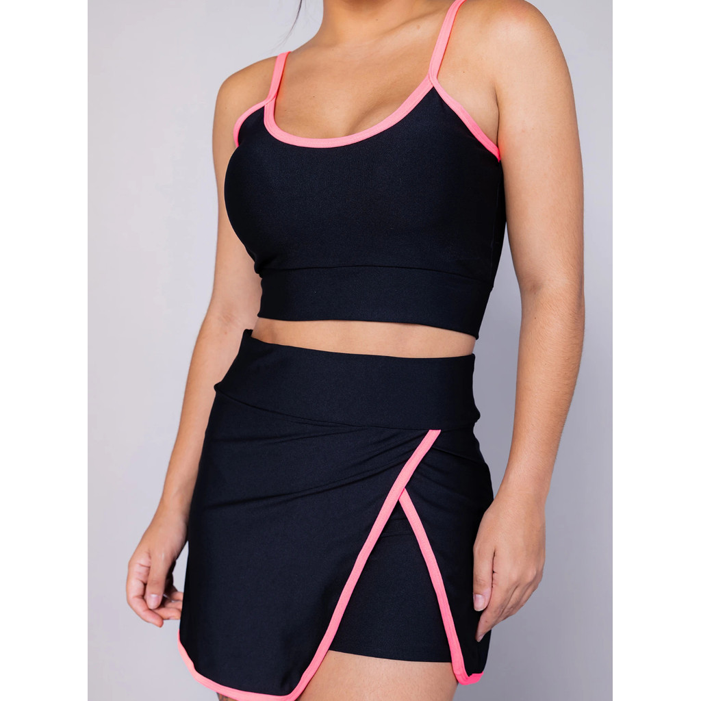 conjunto feminino Fitness Academia esporte. shorts saia + top com bojo bem no corpo em Oferta na Shopee
