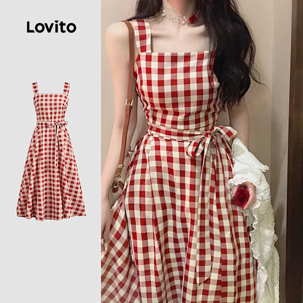 Lovito Vestido de Primavera/verão para Mulheres com Cinto em Estilo Casual, Sensação Ao Toque lisa LB134LD257 - Women Clothes