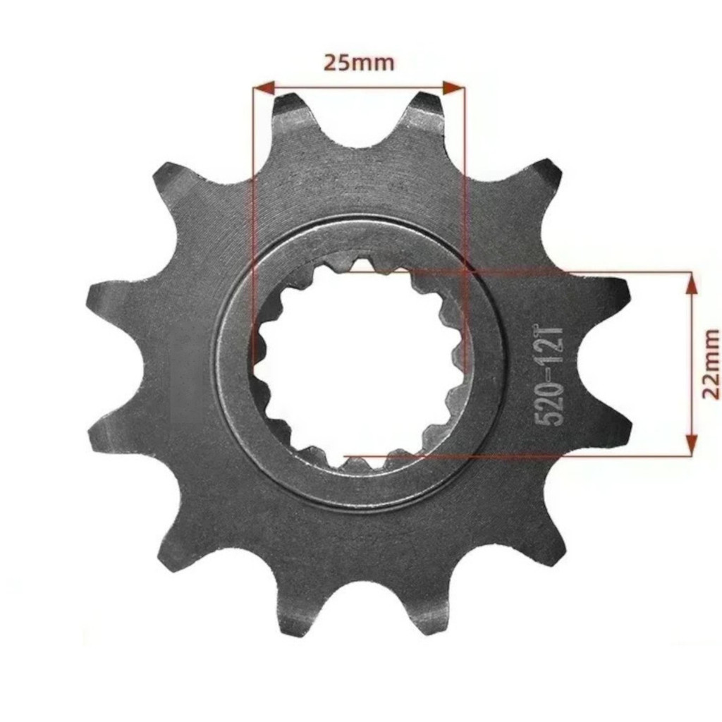Pinhão 12 P 520, KTM 125 / 200 / 250 / 300 / 350 / 380 / 400 / 450 / 500 520 / 520 / 525 / 530 / 540, 1980-25 - VAZ