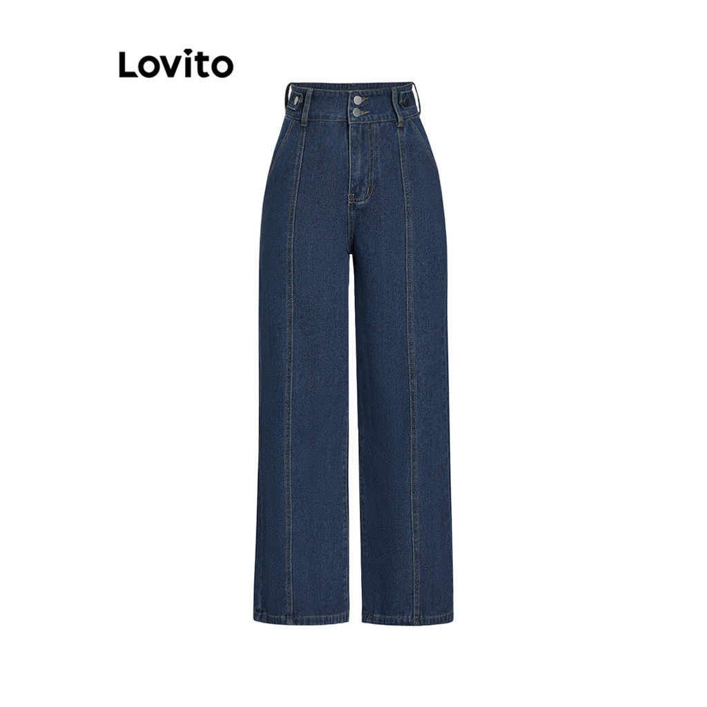 (Trendy) Lovito Jeans Casuais Lisos Cat'S Whiskers Com Estrutura Pontiaguda Jeans Para Mulheres L68ED118 (Multicolorido) - Women Clothes