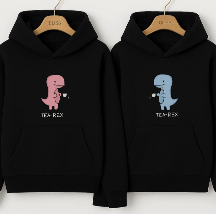 Moletom Casal Bolsos Capuz Estampado Rex Dinossauro Fofo Tendência Flanelado Confortável