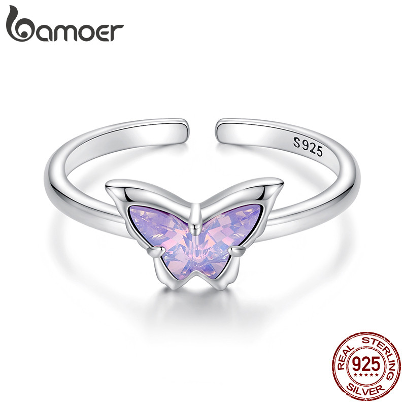 Bamoer 925 Sterling Sliver Anel Aberto Borboleta Moda Joias Presentes Para Mulheres