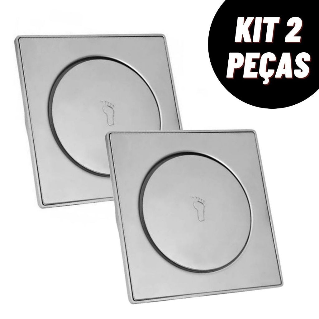 Kit 1/2 Ralo Inteligente Click 10x10 15x15 Cm Inox Banheiro Lavabo Veda Cheiro Loong
