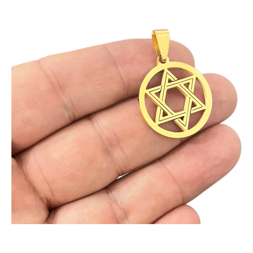 Pingente Hexagrama Estrela De Davi Aço Inox Prateado Dourado