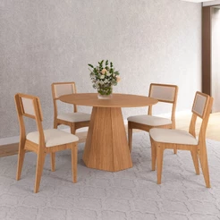 Conjunto Sala de Jantar Mesa Lisboa Hexagonal com 4 Cadeiras Palha Sintética 100% MDF