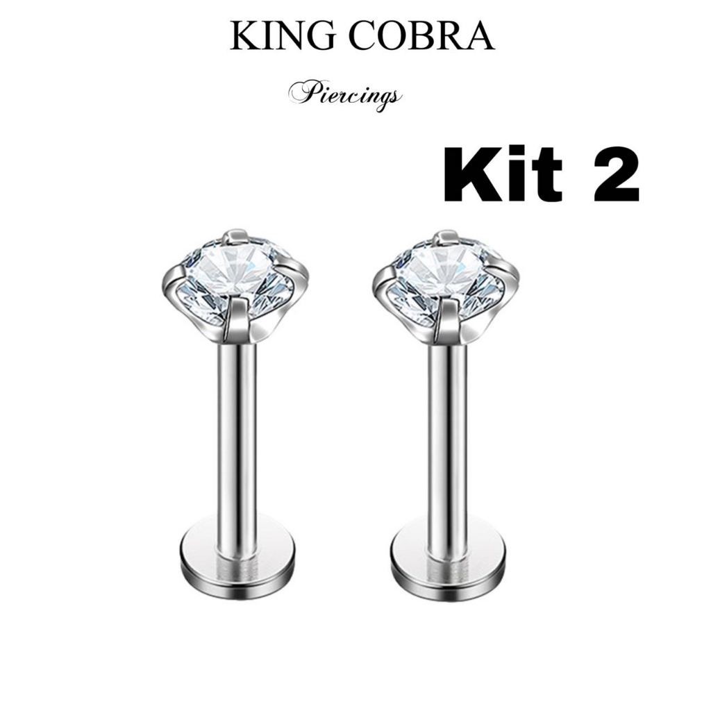Kit 2 Piercing Labret  Ponto De Luz Helix Tragus Conch Aço Cirúrgico KA101 em Oferta na Shopee