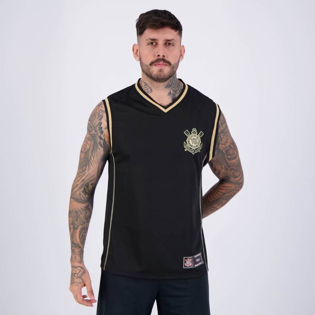 Regata Corinthians Basquete Helança Preta e Dourada em Oferta na Shopee