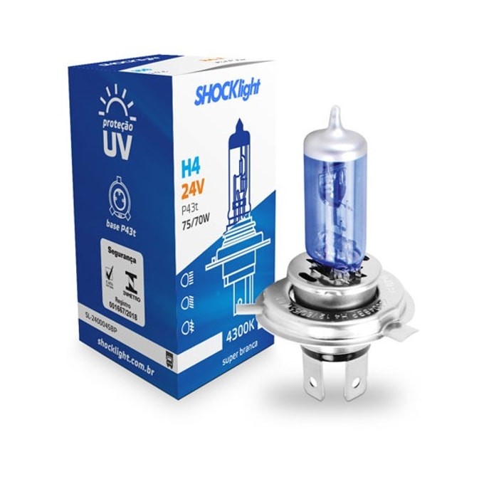 LÂMPADA HALOGENA SUPER BRANCA H4 24V 75/70W P43T SL240004SBP em Oferta na Shopee