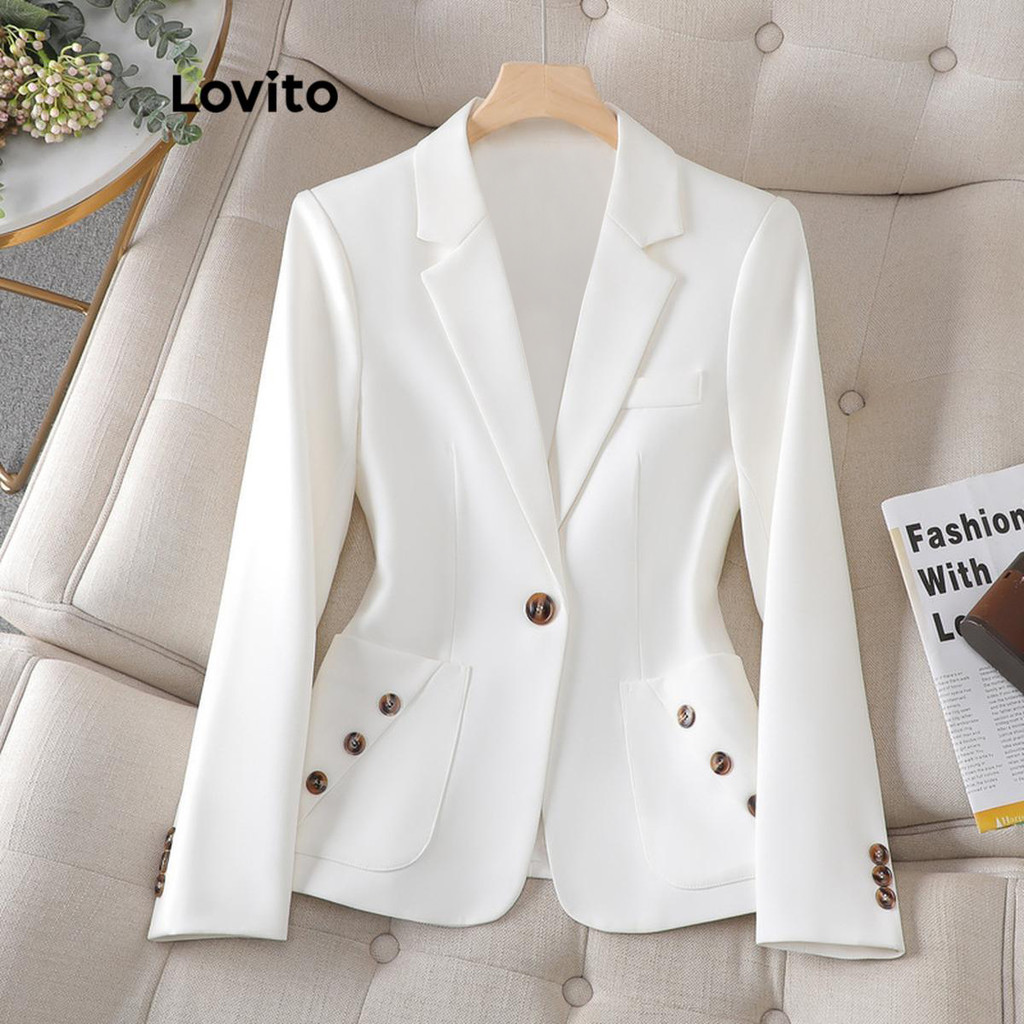 Lovito Blazer casual de botão liso para mulheres LNL62324