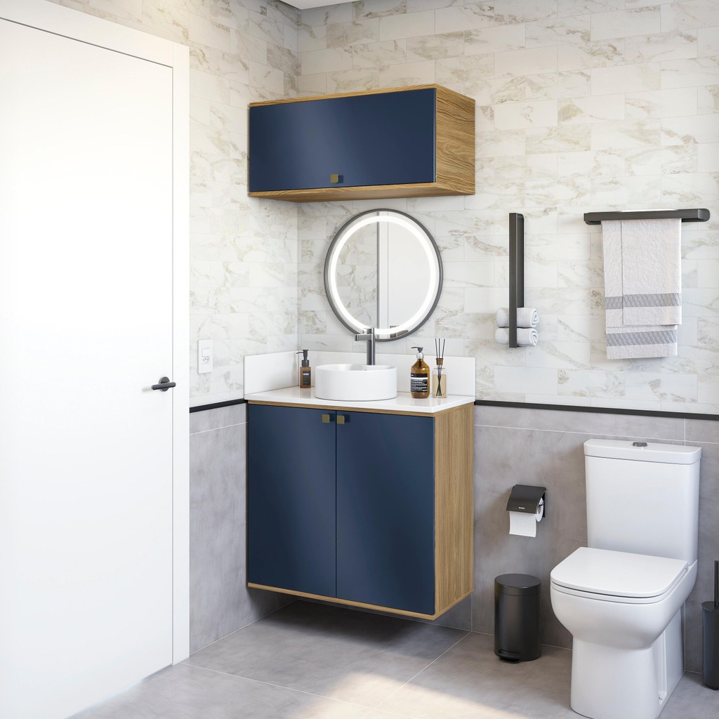 Conjunto para Banheiro com Basculante Kappesberg Celeste 2 Peças Nogueira/Azul 80cm em Oferta na Shopee