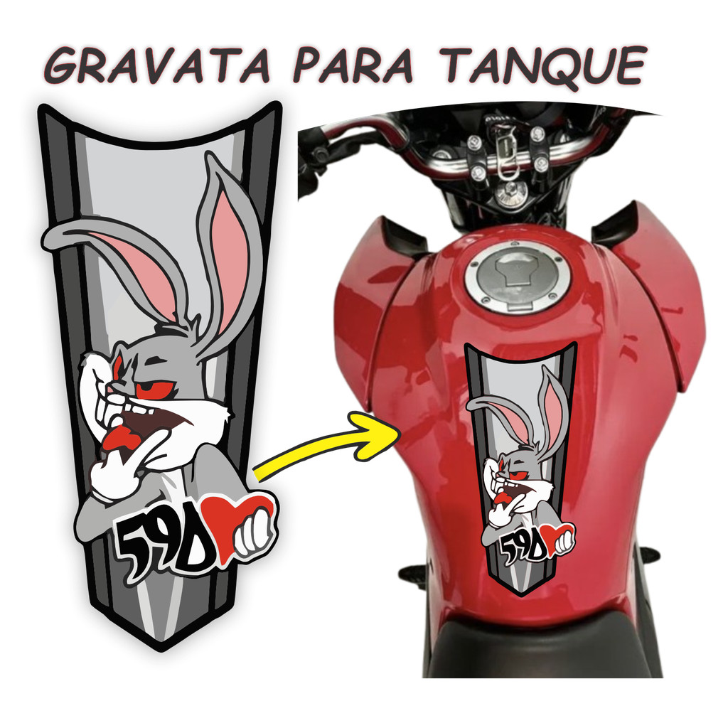 Gravata Adesiva para moto laminado NÃO DESBOTA Pernalonga Titan Fan Auto Colante Universal ENVIO IMEDIATO