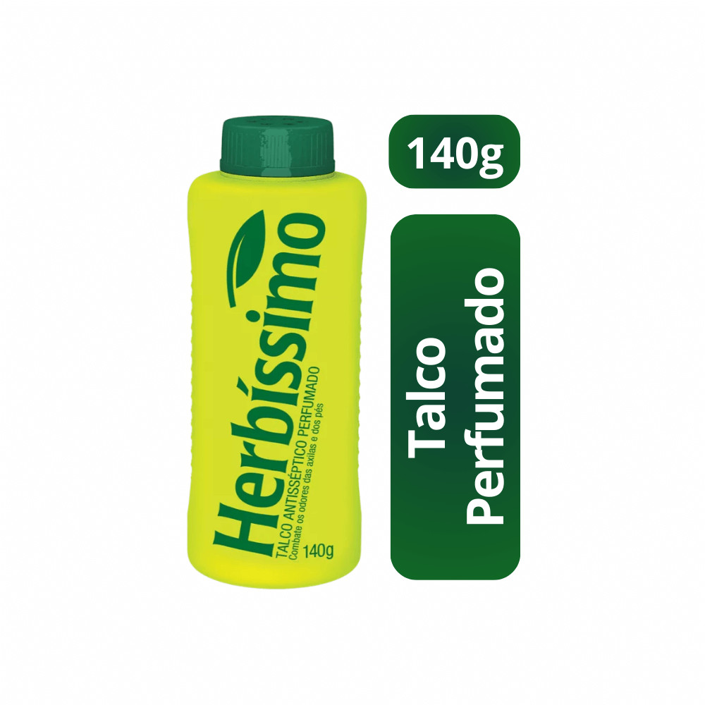 Talco Antisséptico Herbíssimo Perfumado 140G Excelente Suavidade e Conforto Contra mal Odores