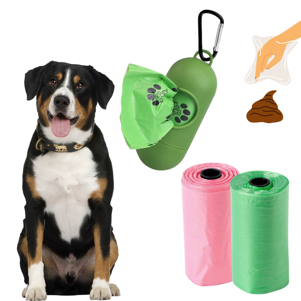 Kit Pet Higiênico 1 Suporte Cata Caca Com 2 Rolinhos Refil Saco Lixo Coco Cães Gato