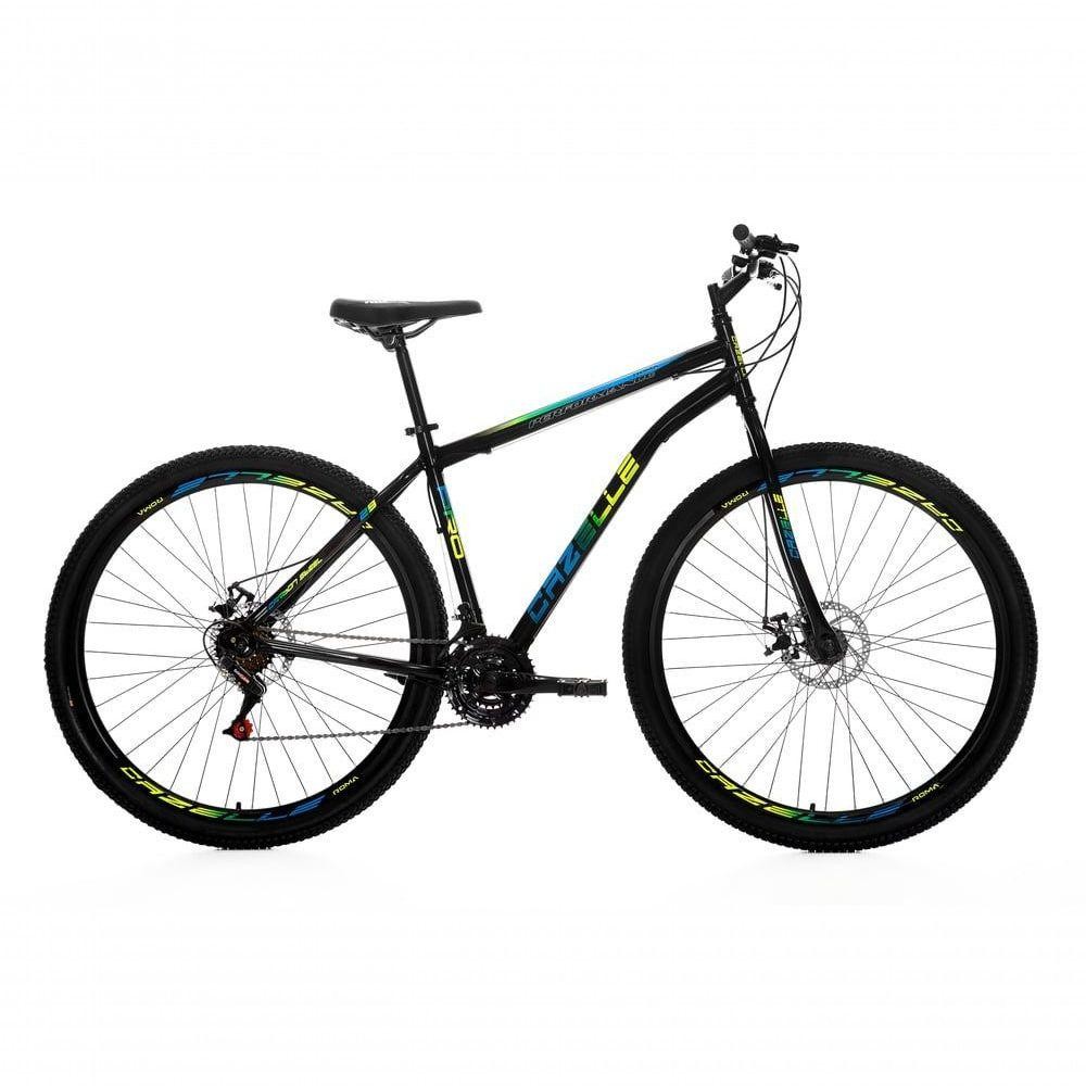 Bicicleta Cazelle Roma Tam 18 Aco Carbono 21v -quadro Preto C/ Adesivo Preto/adesivo Azul/amarelo