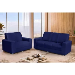 Conjunto Sofá 1,74 x 1,24m 3 e 2 Lugares Suede Roma Azul