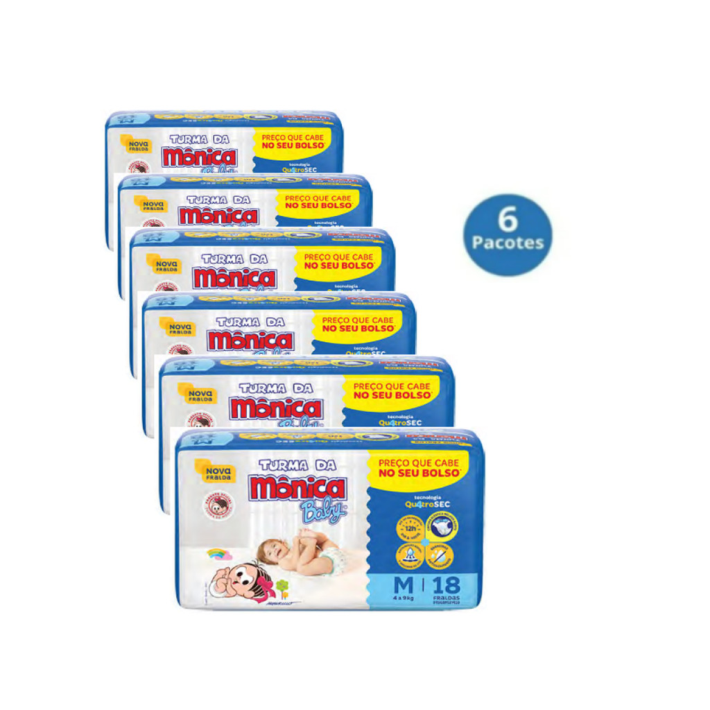 Kit C/6 Pacotes de Fralda Turma Da Monica  Jumbinho RN,P,M,G