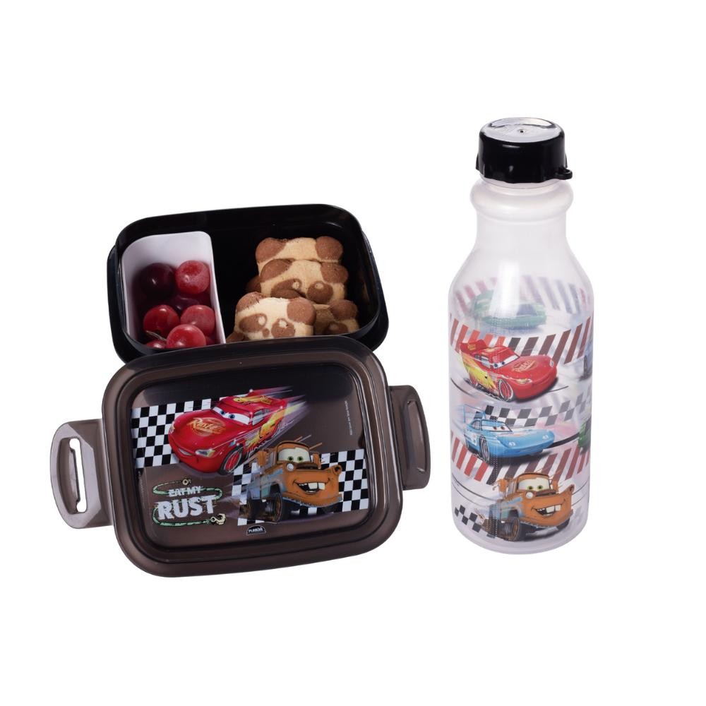 Kit para Lancheira Carros 1 Pote Marmita Hermética com Divisória 1 Garrafa Plasútil - Home & Living