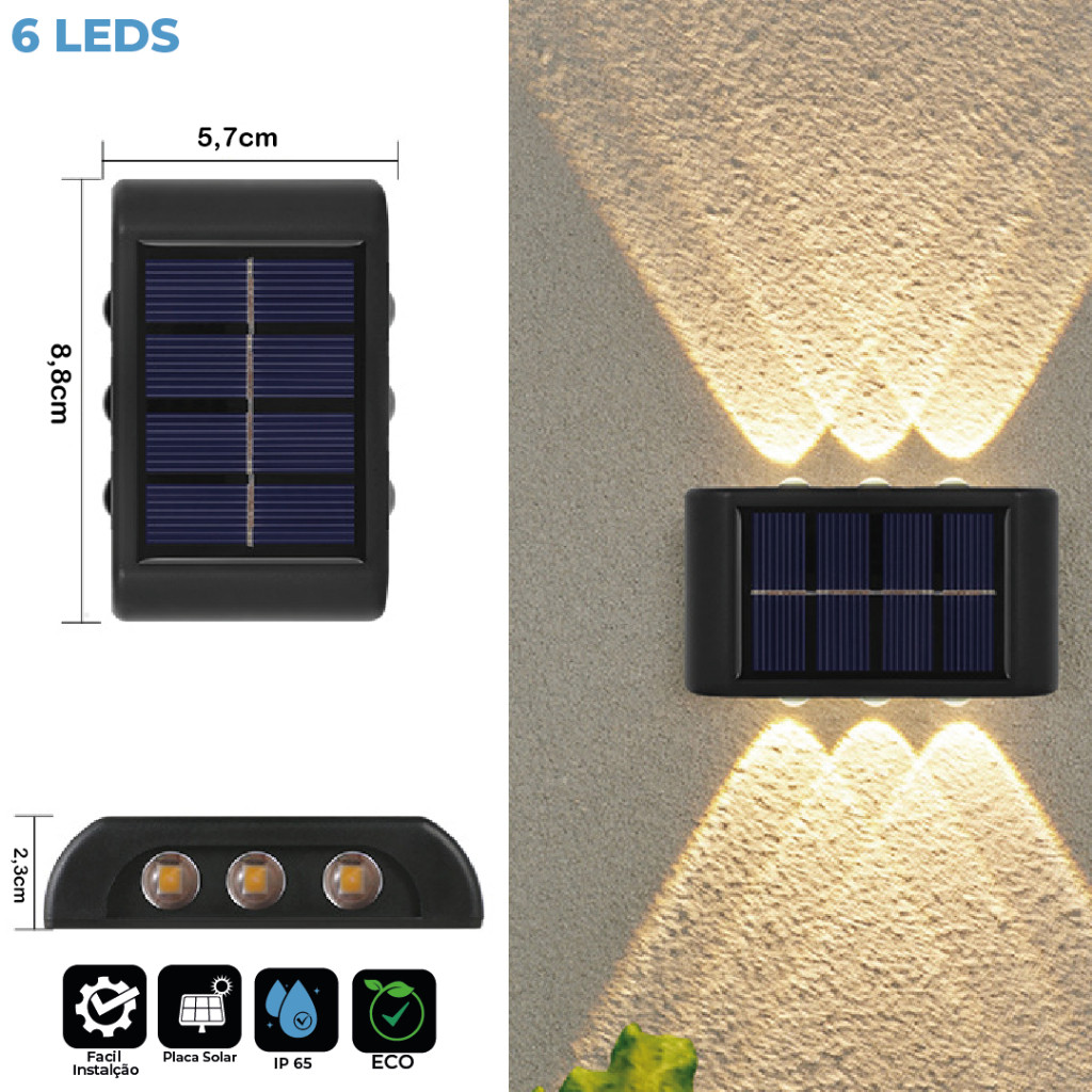 2-8 Luminária Arandela Solar 6 8 e 10 LED Luz Branco Quente para Parede a Prova dágua Spot parede — imagem 2 de 2