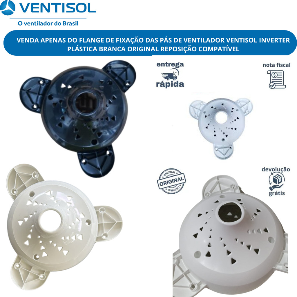 Flange preto ou branco para  Fixação Pás Ventilador Ventisol Inverter Plástica Branca Original Reposição
