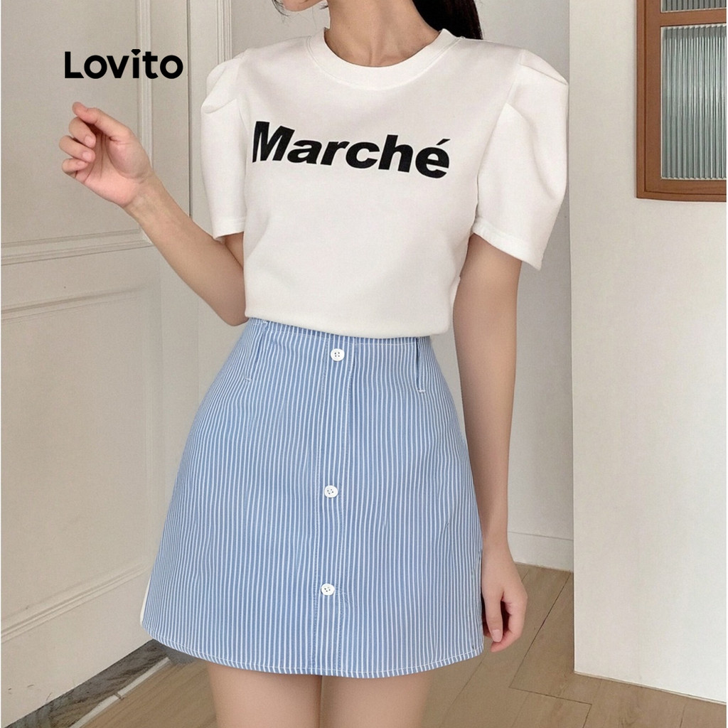 Detalhes do Lovito Shorts Casuais Dupla Camada Botão Frente Primavera/Verão Azul Claro Feminino LB134LD107