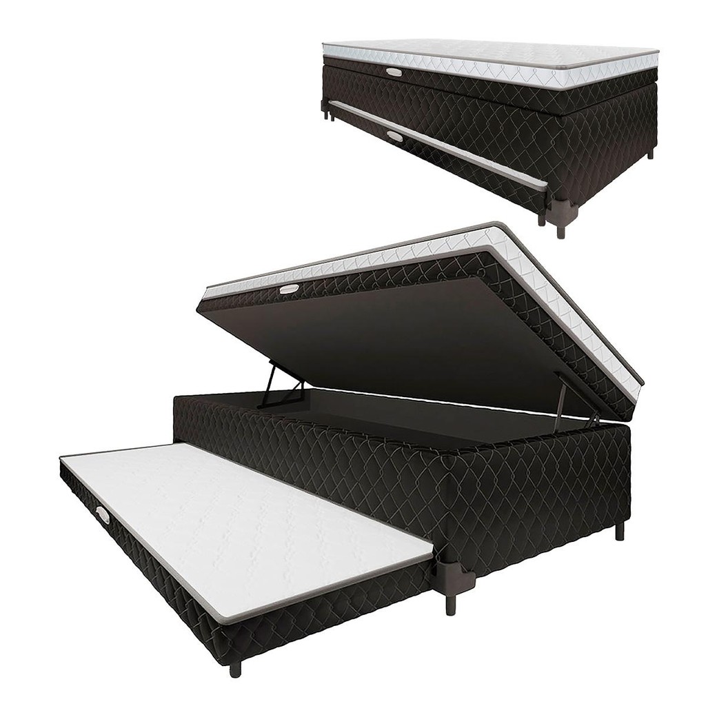 Cama Box Baú com Colchão de Espuma acoplado e Auxiliar de Espuma Copenhague Solteiro 88cm - Home & Living
