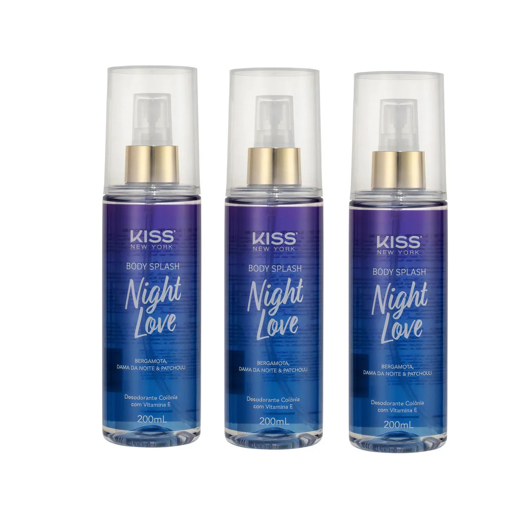 Kit 3x Body Splash Kiss New York Night Love 200ml