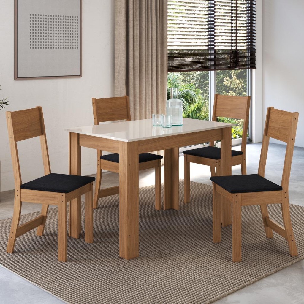 Conjunto Sala de Jantar Mesa Fidelitá Veneza Com 4 Cadeiras Freijó/Off-White Assento Preto em Oferta na Shopee