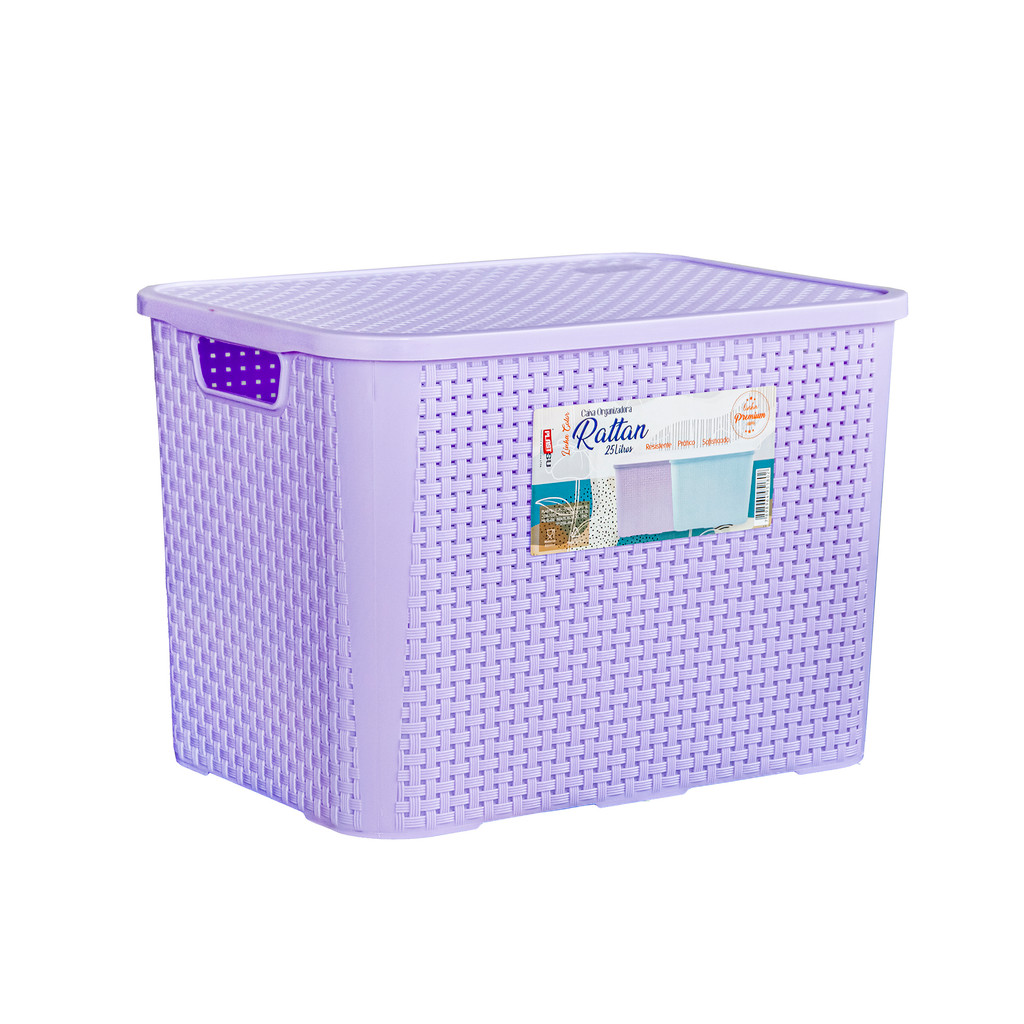 Caixa 28 Litros Organizadora Com Tampa Rattan Grande Premium