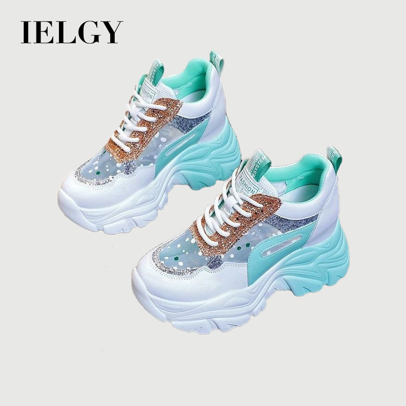 IELGY Sapatos Brancos Internos Aumentados Femininos De Malha De Verão Tênis Casuais Respiráveis De Pai