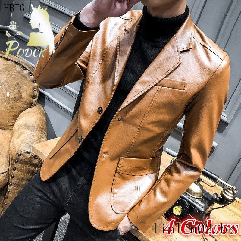 Terno Slim Fit Masculino de Coco PU Plus Size M-3XL , Blazer , Jaqueta , Primavera , Outono , Inverno NEPV