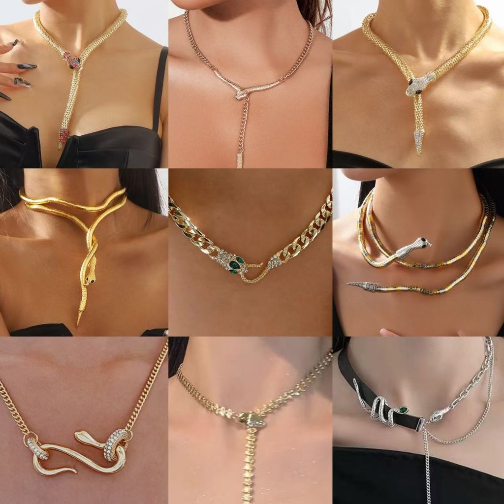 Corrente De Clavícula Serpentina Exagerada Para Mulheres , Colares De Cobra Luxuosos E Brilhantes , Joias De Festa