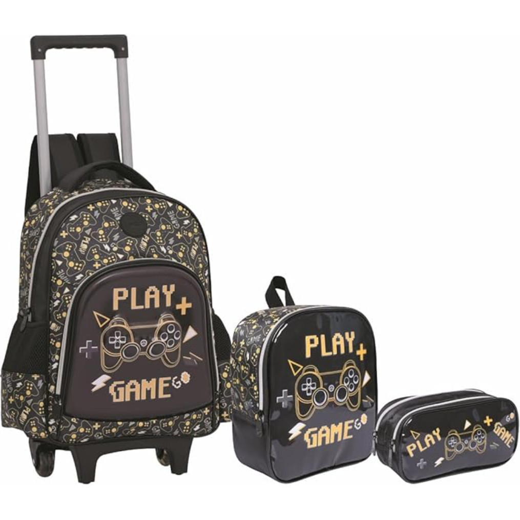 Kit Escolar Meninos Mochila Rodinha Lancheira Estojo Play Game Yepp
