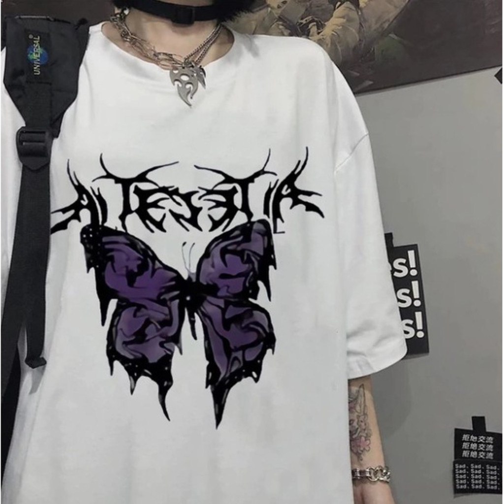 Camiseta Oversized Básica Algodão Butterfly Borboleta Aesthetic Tumblr