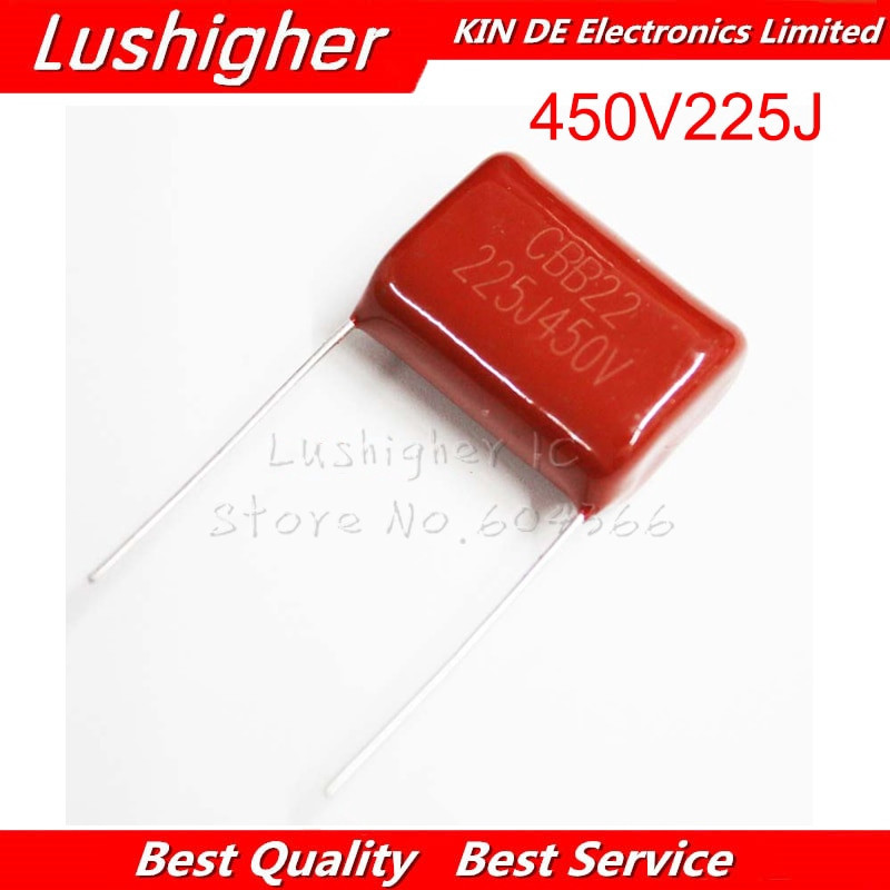 10pcs 450V225J 2.2uF 10pcs CBB Capacitor De Filme De Polipropileno Passo 20mm 225 2.2uF 450V 225J 225J450V
