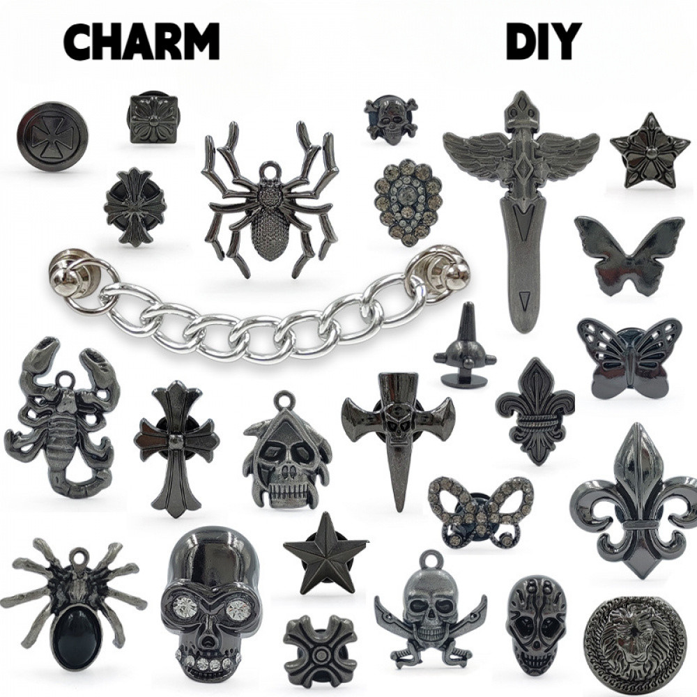 Retro punk metal Aranha Cruz jibz 1pcs Buraco Sapato Charm Acessórios Sandálias Chinelos DIY Decoração Fivela Pinos em Oferta na Shopee