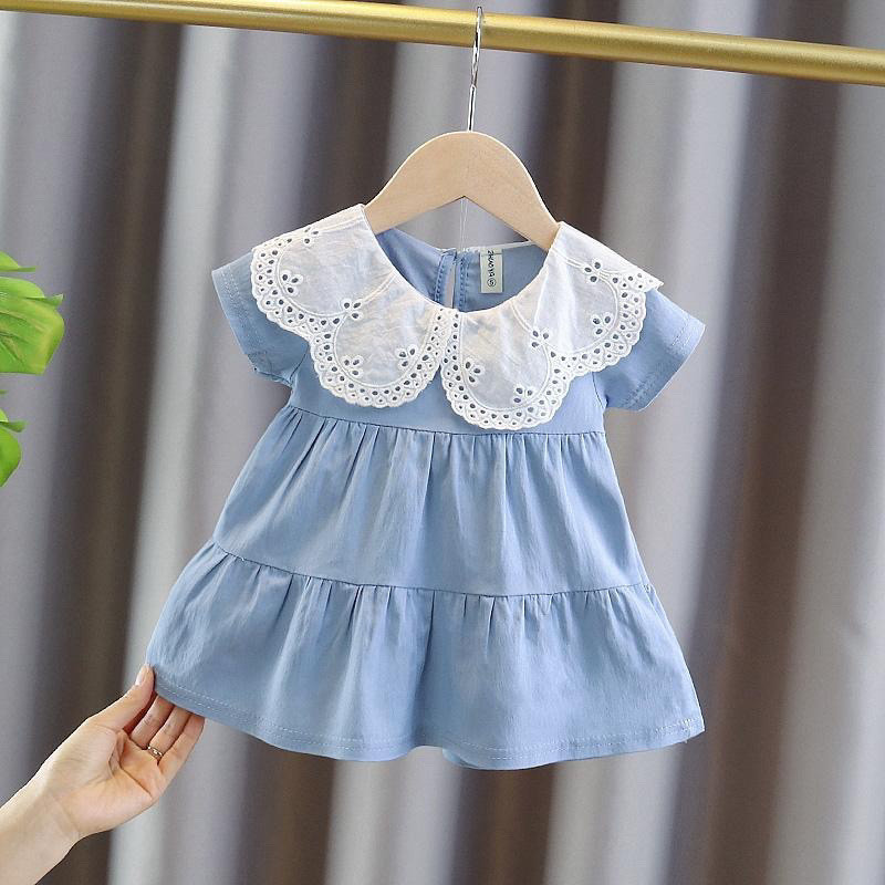 Vestido de bebê vestido de jeans fino para meninas, nova saia estrangeira de 1 a 3 anos YMTW