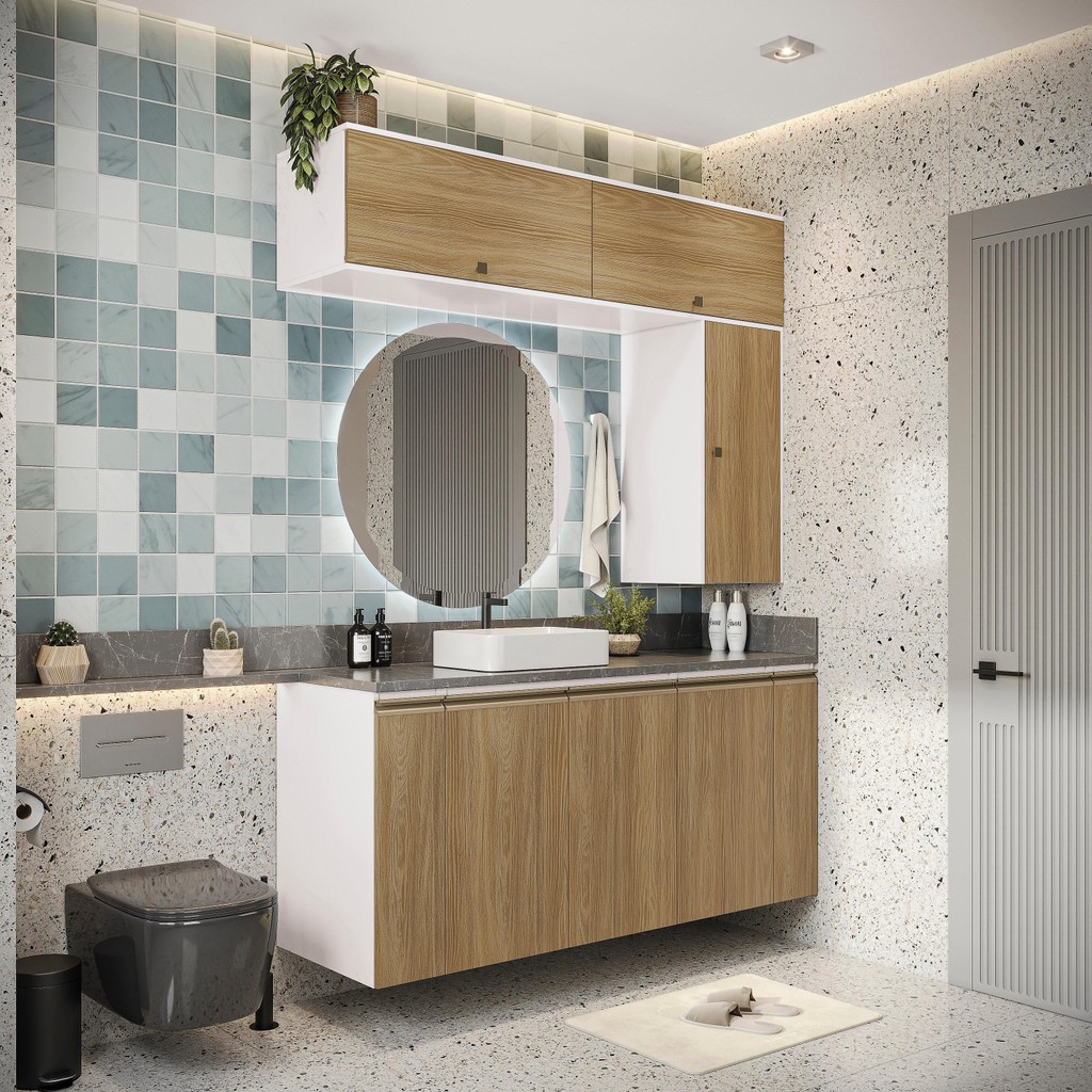 Conjunto para Banheiro Kappesberg Celeste 7 Peças Branco/Nogueira 160cm em Oferta na Shopee