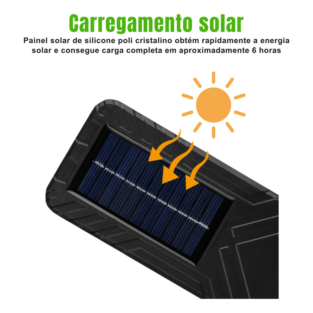 Detalhes do Luminária Solar Poste Refletor 6 Led Filamento Branco Quente