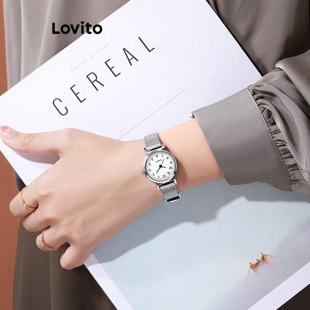 Lovito Relógio em Quartzo Básico Simples para Mulheres L69AD053 (Branco/Preto) - Watches